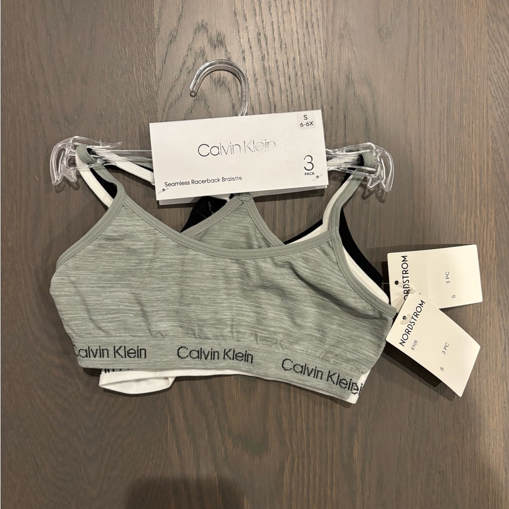 Girls’ Calvin Klein Gray, Black, and White Bralette Trio
